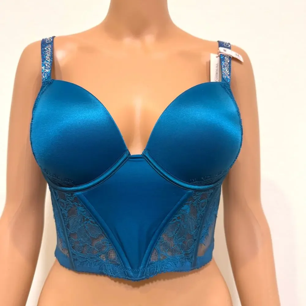 NWT Victoria’s Secret 34C rhinestone strap lace push up corset BC3 3305